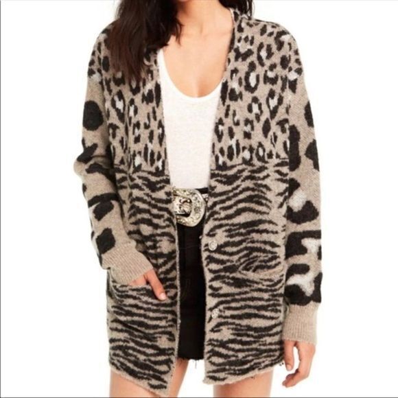 Wildfox Wool Alpaca Blend Avani Animal Print Oversized Cardigan Sweater Size M - Picture 9 of 9